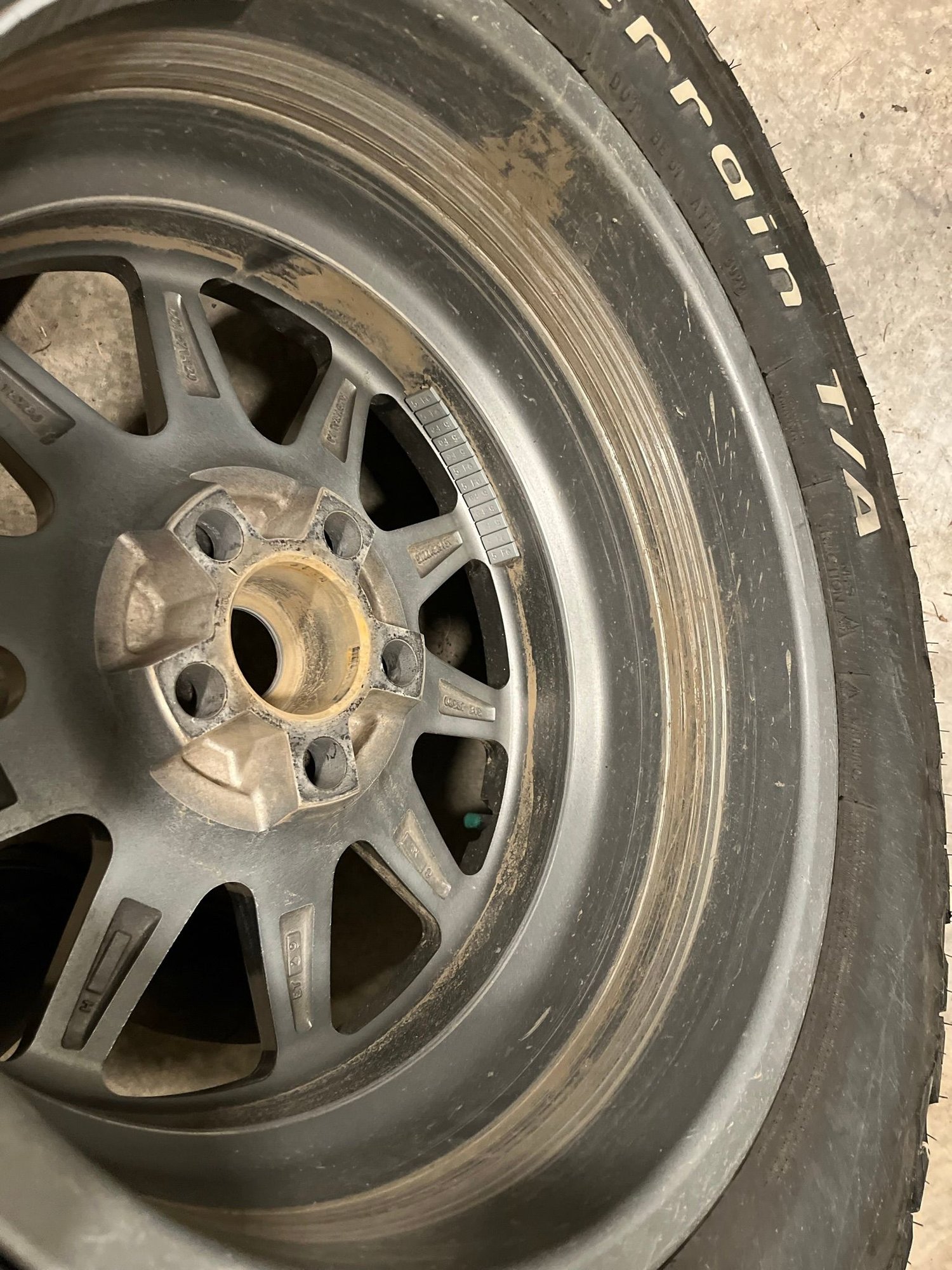 Some internal grooves on an 18� with +29 offset as an example. All 5 look the same. 30000 miles on them. It�s sort of self limiting. But the calipers will be chewed up with steelies and these tiny clearances.  Something�s gotta give. 