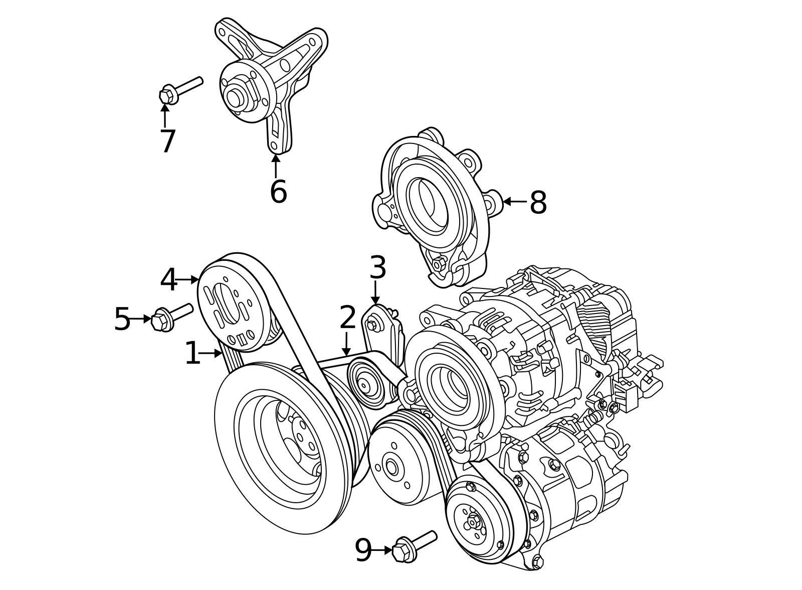 Serpentine belt is 2.    Viscous cooling fan belt is 1.