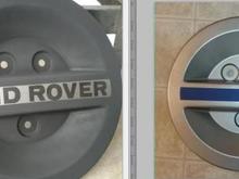 On the left - finished tire cover.  On the right - original tire cover.