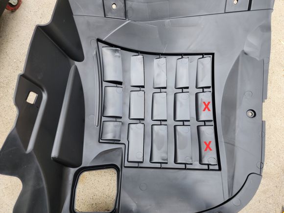 First we cut off the two vents marked with the X