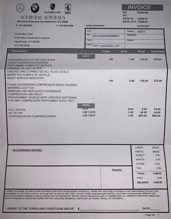 South Bay Ford Invoice