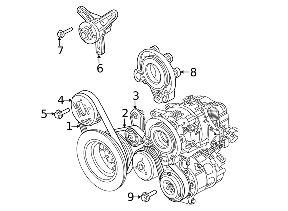 Serpentine belt is 2.    Viscous cooling fan belt is 1.