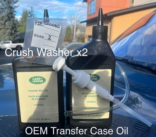 OEM fluid. 

Incorrect size crush washers from Landleaping.com

Reused the old ones, much to my chagrin. 