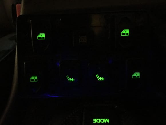 Ye Olde green LEDs for the center window switches