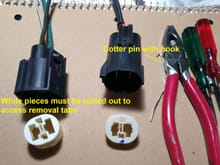 Both 3 pin connectors with terminal locks removed