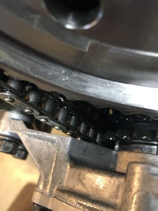 Had to slightly massage the oil pump to clear the chain. It does have the spacers but was closer than I liked so it got touched with the die grinder.
