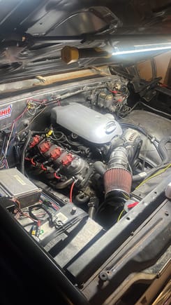 Within a week i had this 220/220 cammed 5.3 and 3000 stalled th350 running and driving in it….this truck boogies but i wanna squeeze 500/600 hp out of it so im gonna be adding a vortech centrifugal supercharger to it once the terminator is fully installed….just gotta switch the 02sensor run the main power cables to the battery and setup the hand held!!!