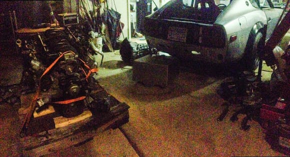 little pano photo before the ls1 got taken to my machinest