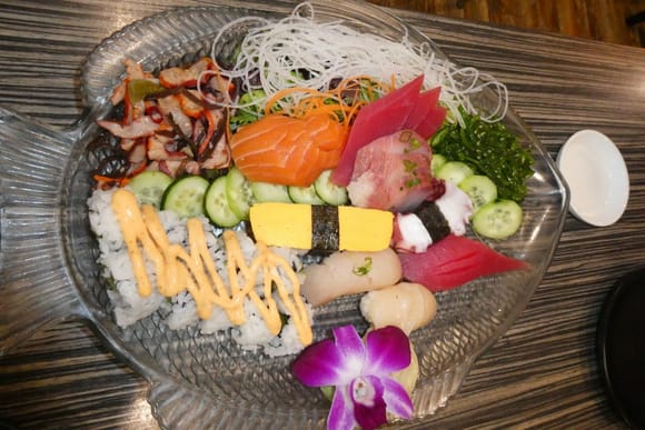 Sushi platter enjoyed one night. Really fresh here along the Gulf. We can't get this in the mountains.