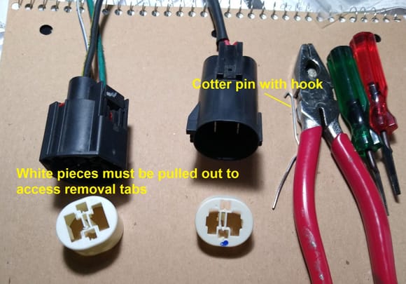 Both 3 pin connectors with terminal locks removed