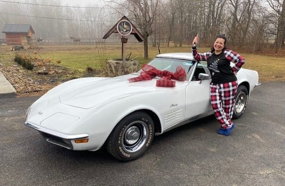 Surprised my wife with a '70 Vette for Christmas. Bone stock but had been sitting in my buddy's garage since 1999. 79k on it and needs tires, brakes, hoses, belts, etc.