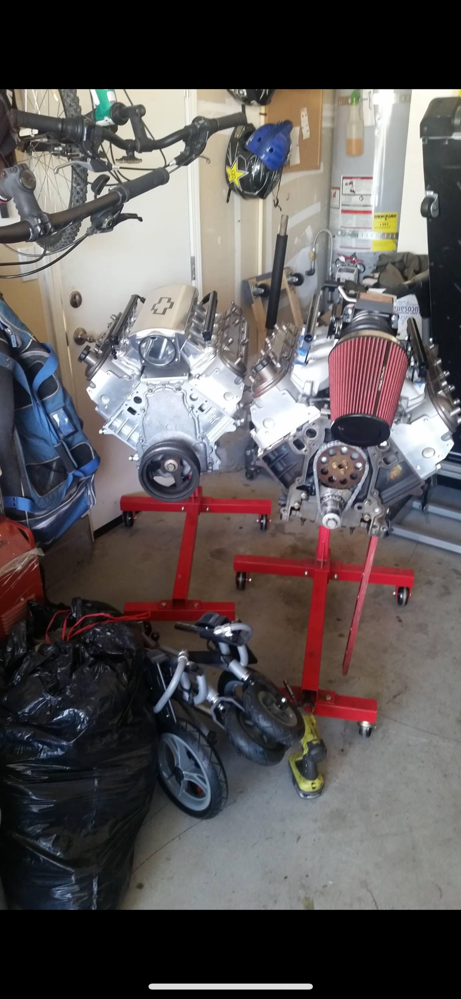 Silver one is a 5.3 with 4.8 flat tops and asa cam, the other is my LQ4 converted to a 370� with flat top LS2 pistons and ASA cam before it got a supercharger and different cam