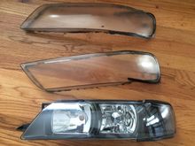 Here is the new clear lens compared to the old lenses I tired to restore by wet sanding with 600 then 2000 grit. I followed a video from YouTube and as you can see they came out hazzy and worse than before. Lesson learned. Don't follow videos to restore a clean lens that requires sanding. WD 40 works well and maybe some wax coat.