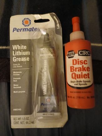 Brake grease that I have used on previous 'Wagner Thermoquiet' pad installations on my last car, an '01 Icelandic pearl SE VQ30DE-K auto. Absolutely INCREDIBLY quiet with no dust, brake fade or annoying squeal, and are probably still on the car. I swear by these brands.  was the infamous rear wheel well rust on both sides, but besides that, only had 160k + miles with bad cv axles but drove like a dream! In another thread, I'll show pics of it. Had many upgrades and I had alot of fun in that car!