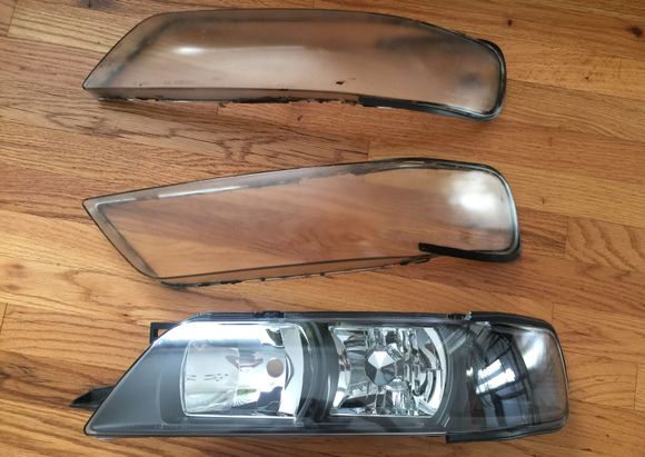 Here is the new clear lens compared to the old lenses I tired to restore by wet sanding with 600 then 2000 grit. I followed a video from YouTube and as you can see they came out hazzy and worse than before. Lesson learned. Don't follow videos to restore a clean lens that requires sanding. WD 40 works well and maybe some wax coat.