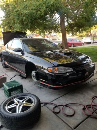 Hood and final wheel going back on
