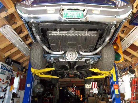 shorty header into 2 1/2 mandrel bent pipes with 50 series flowmasters