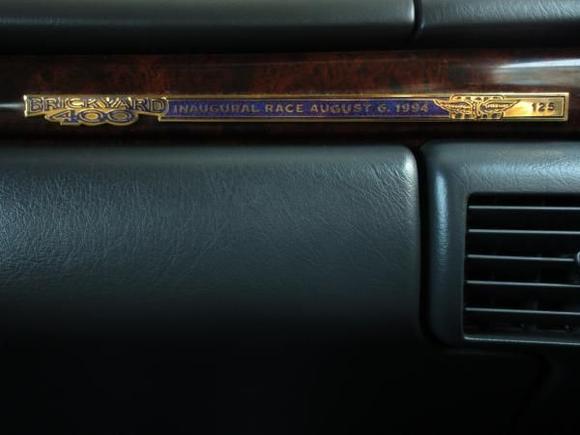 Brickyard 400 medallion by the glovebox; #125 of 400 special editions.
