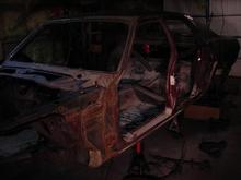 Today 02/16/2010 working on the body. The white stuff is soda from the soda blaster.