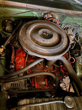 This is a running 360, with intake, with thermoquad 4 barrel, that is being pulled today and will replace my busted slant six.