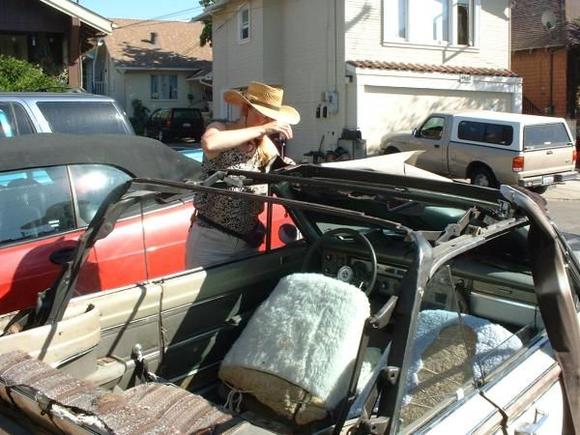 64DartNewTop, ordered a new Black Vinyl top and set about putting it on with the help of my friends in 2009. If you plan to replace your top, the main thing to know is the specific measurement from the middle of the back window up to the first 'ribcage' of the top, for your specific model. I got that important measurement from a top installer, once you get that right, everything else falls into place.