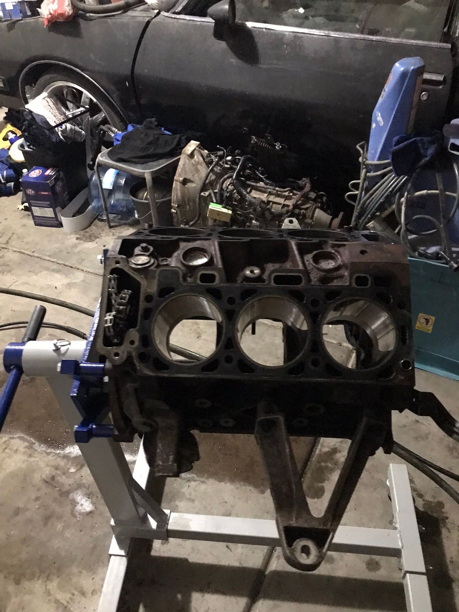 The trans is on the other side of the block standing at the back of the car my starter is on the left side