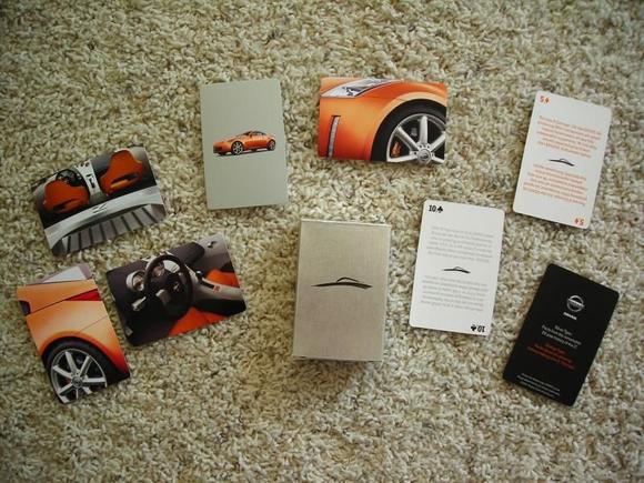 Playing cards had historic &quot;Z&quot; facts in black print and information about the new &quot;Z&quot; concept car in orange print.