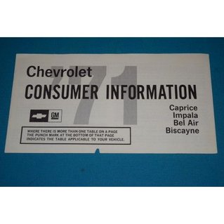 1971 Chevy Impala Caprice Bel Air Owners Manual