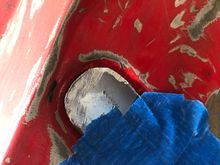 There are lots of holes in the shell where rear seat belts or speakers would have been, I am playing over these. New plasma will help. All the little screw holes are getting migged and then dressed.
