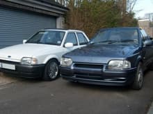 My XR3i fresh from the bodyshop with my Brothers Orion.