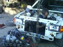 the donor h reg 90 spec rotten turbo. My mate dan getting stuck in taking the fuel lines of