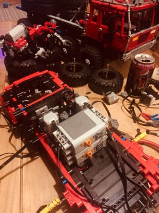 When testing decided it was under powered, 7 motors and 4 receievers for one battery pack was to much imo so fitted two and ran recievers in oairs to power.