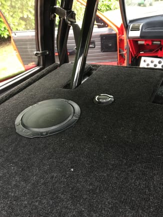 Component 2 ways in shelf behind rear seats. Crossover is under the shelf. I have a small alpine sub in a box under the shelf with built in amp, it is not heavy and helps back fill the noise, I have an adjustable gain and cross over in the arm rest.