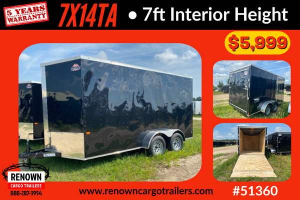 NEW 7X14TA Enclosed Cargo Trailer w/ 7ft Interior