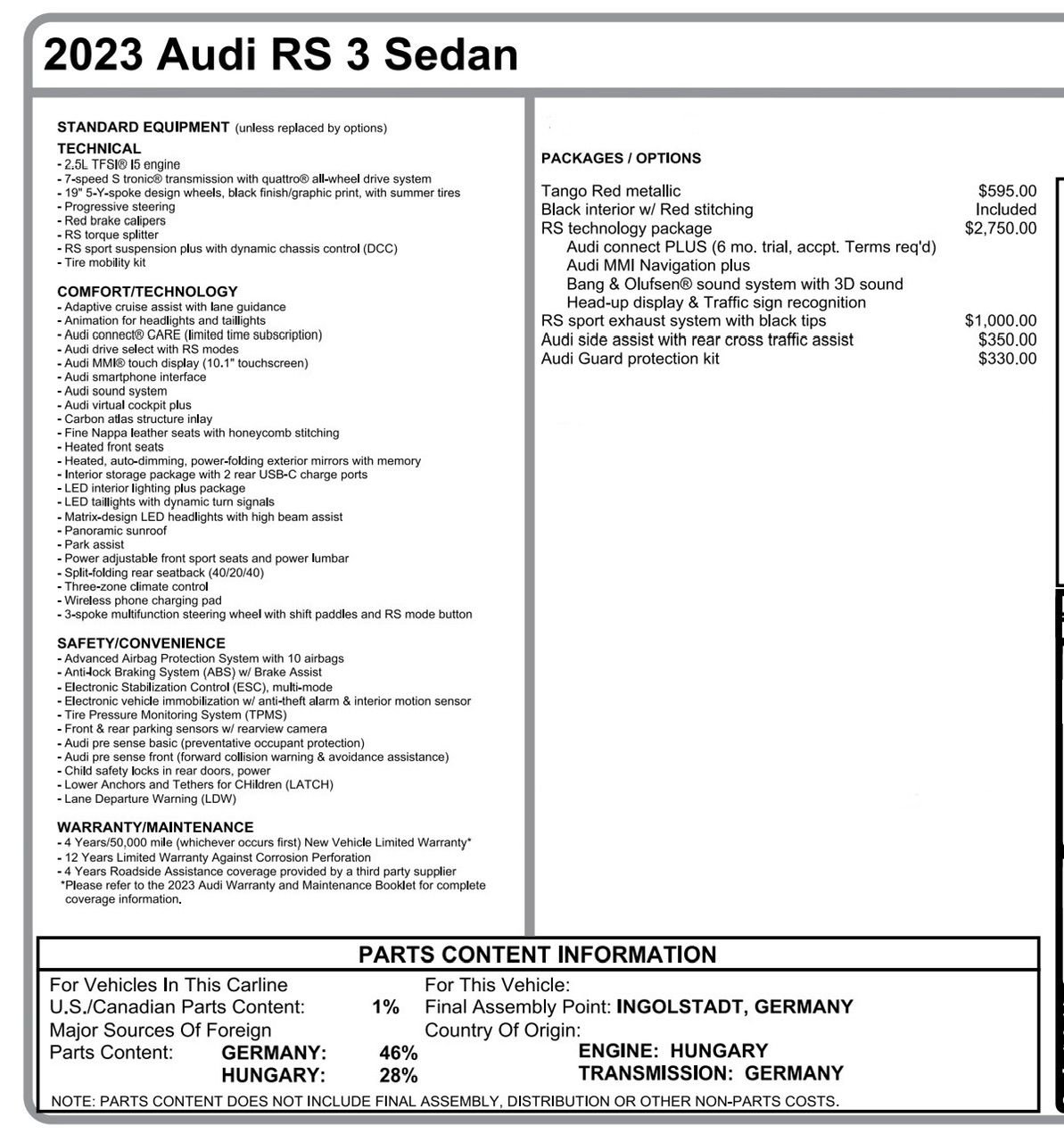 2024 Audi RS3 - 2023 Audi RS3 _ Used _ 9K Miles _ Excellent and Like New! - Used - VIN 00000000000000000 - 9,243 Miles - 5 cyl - AWD - Automatic - Sedan - Red - Clemson, SC 29631, United States
