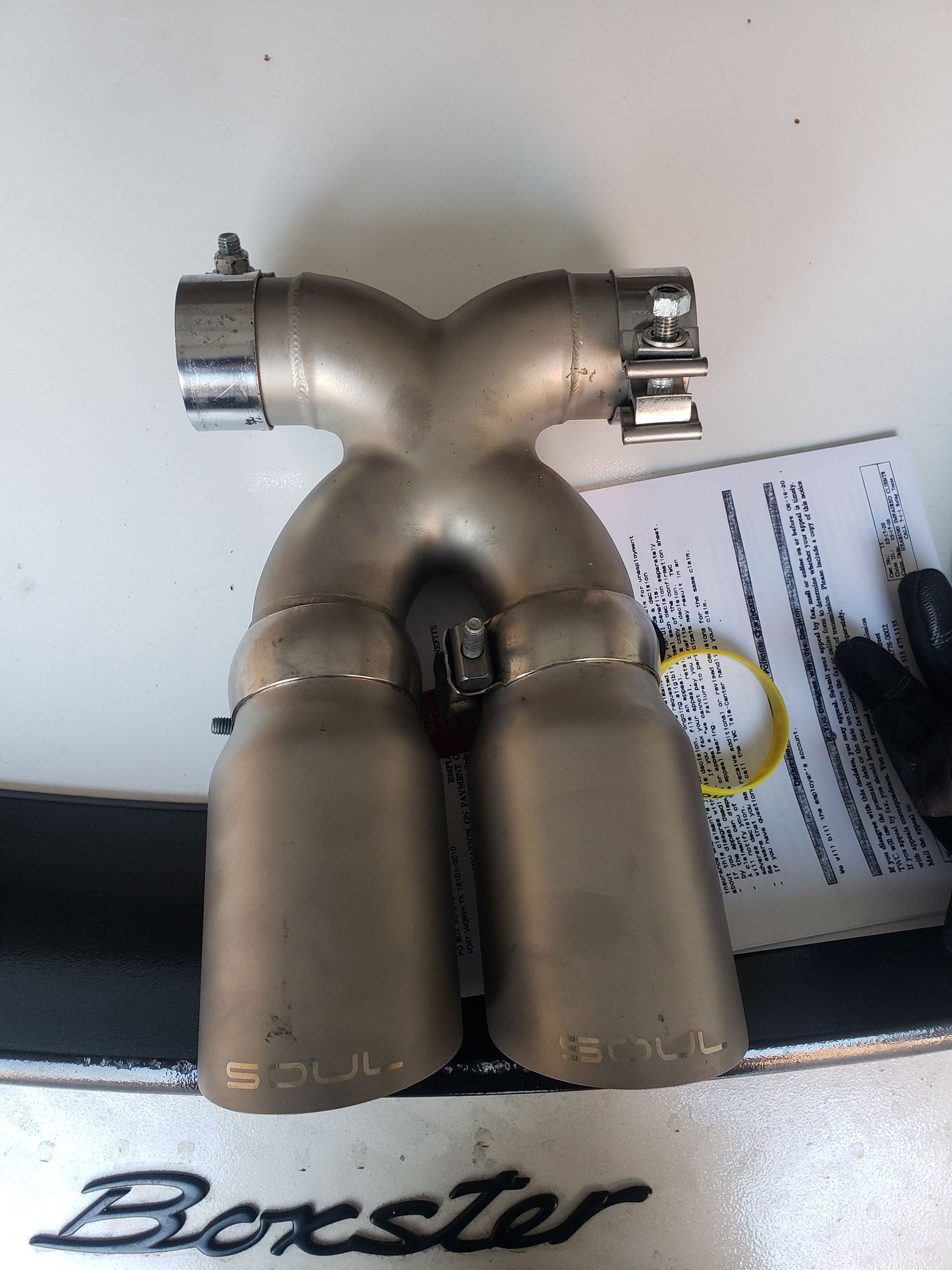 Engine - Exhaust - porsche 987/981 soul x-pipe with long slanted tips - Used - 2005 to 2014 Porsche Boxster - The Colony, TX 75056, United States