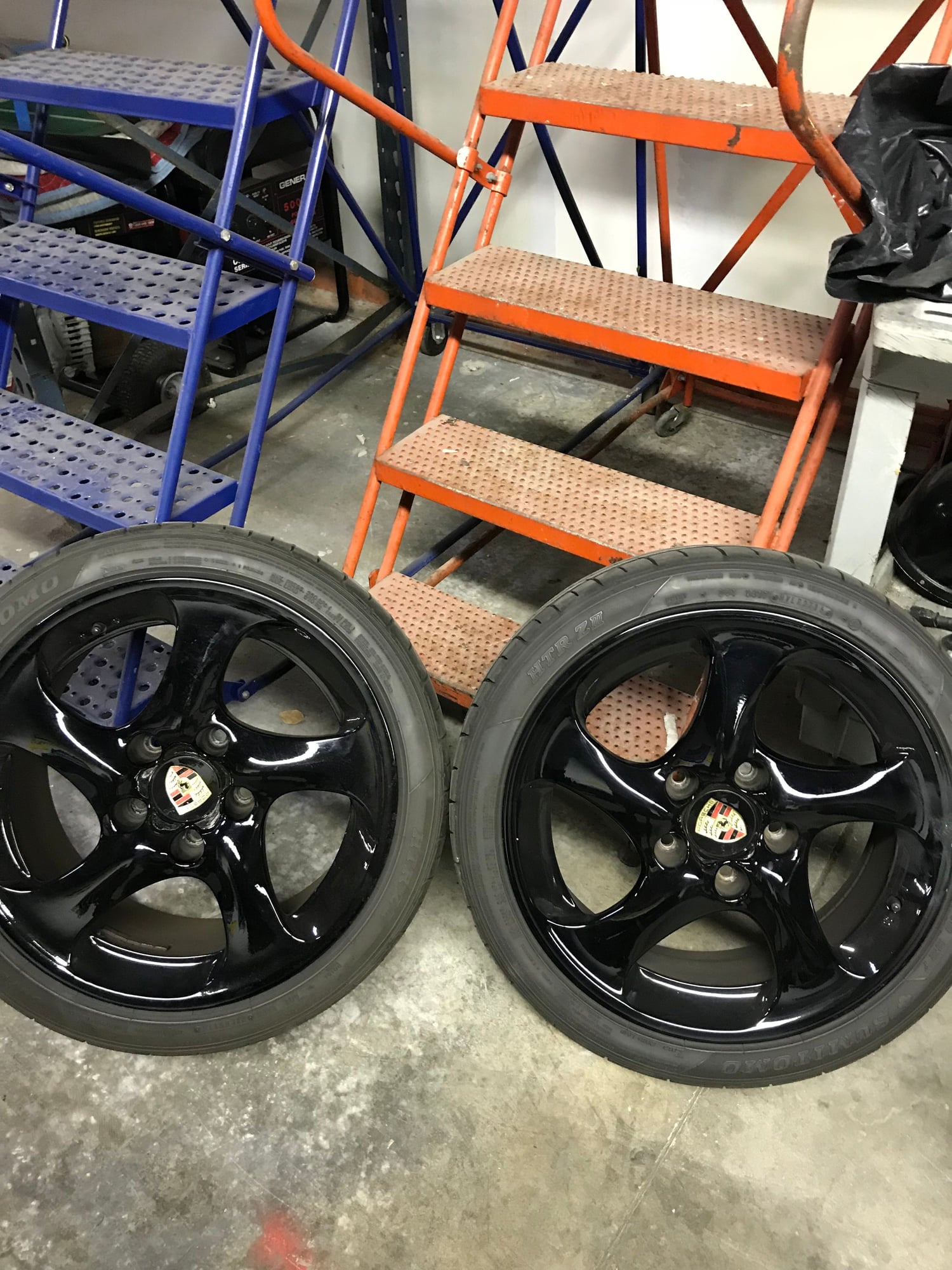 Wheels and Tires/Axles - Black Turbo Twist solid spoke wheels off 996 C4S with good Sumitomo tires - Used - 2002 to 2005 Porsche Carrera - Miami, FL 33169, United States