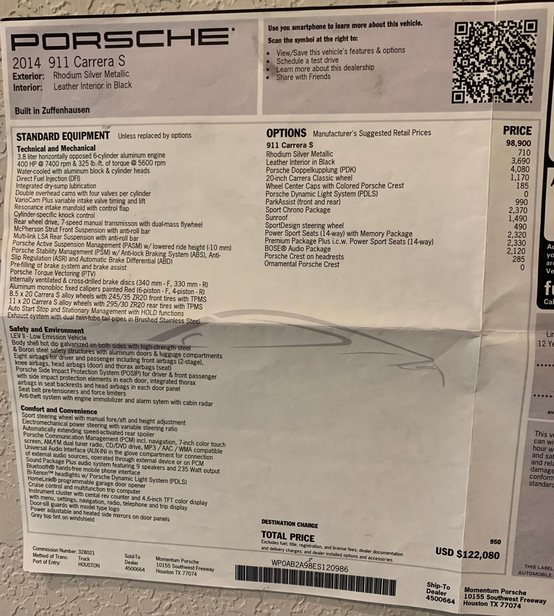 2014 Porsche 911 - 2014 Porsche 911 Carrera S Coupe - Used - VIN WP0AB2A98ES120986 - 37,500 Miles - 6 cyl - 2WD - Automatic - Coupe - Silver - Richmond, TX 77406, United States