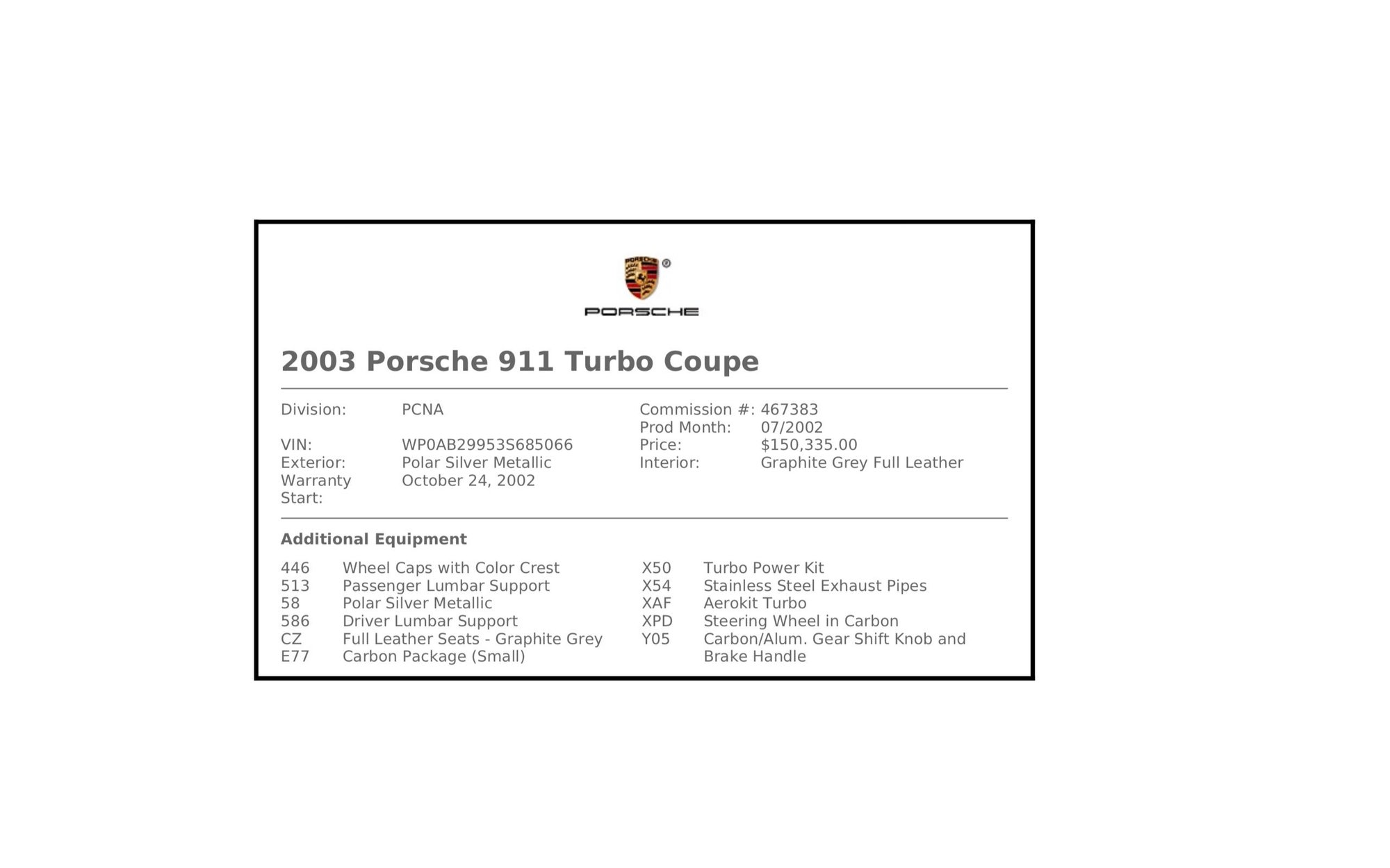 2003 Porsche 911 - 2003 Porsche 996 Turbo X50 Aerokit - Polar - Ohlins - - Used - Steamboat Springs, CO 80477, United States