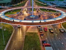 City of Eindhoven, cable supported elevated cycling traffic roundabout.