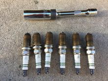Magnetic spark plug socket & old plugs