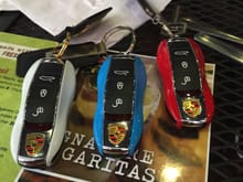 A few of the painted keys.  One of which is a Chinese knockoff and two that are oem Porsche.