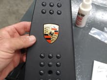 Rennline dead pedal with Porsche crest.