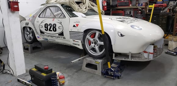 The floor jacks allow us to play with the ride height quickly after the springs are removed. 