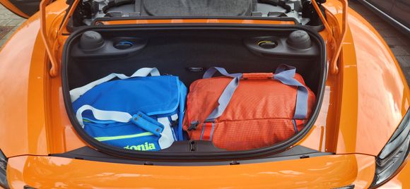 2, 40l Patagonia duffle bags in the trunk.