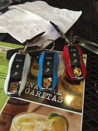 A few of the painted keys.  One of which is a Chinese knockoff and two that are oem Porsche.