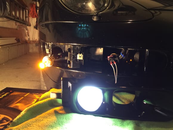 The spades plug right into the fog light harness.  Check polarity before taping up!