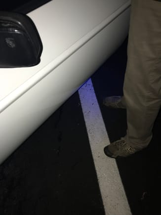 Blue LED 'puddle lights' under the doors of Randy Via's shark.