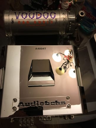 Audio bahn amp and a voodoo capacitor, going into the white 82 !