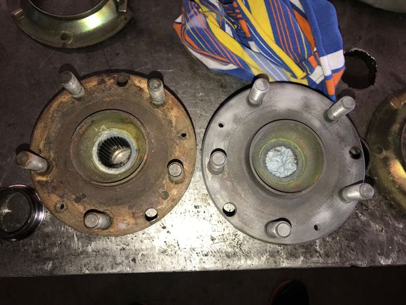 Lightly blasted flange hub on the right.